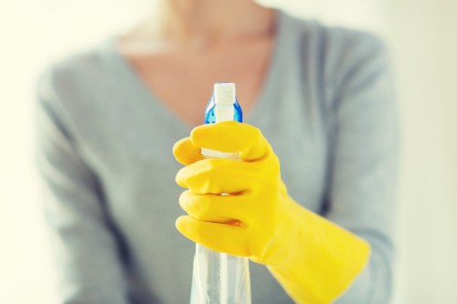 Supervisor checking workplace safety standards during cleaning operations